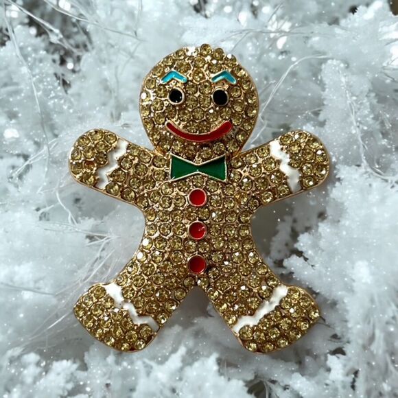 Gingerbread Man Brooch Necklace Pendant - Winter Fashion Statement Piece - Picture 2 of 7